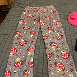 Bobbie Brooks Gray Pajama Pants with Red Mushroom and Heart Print
